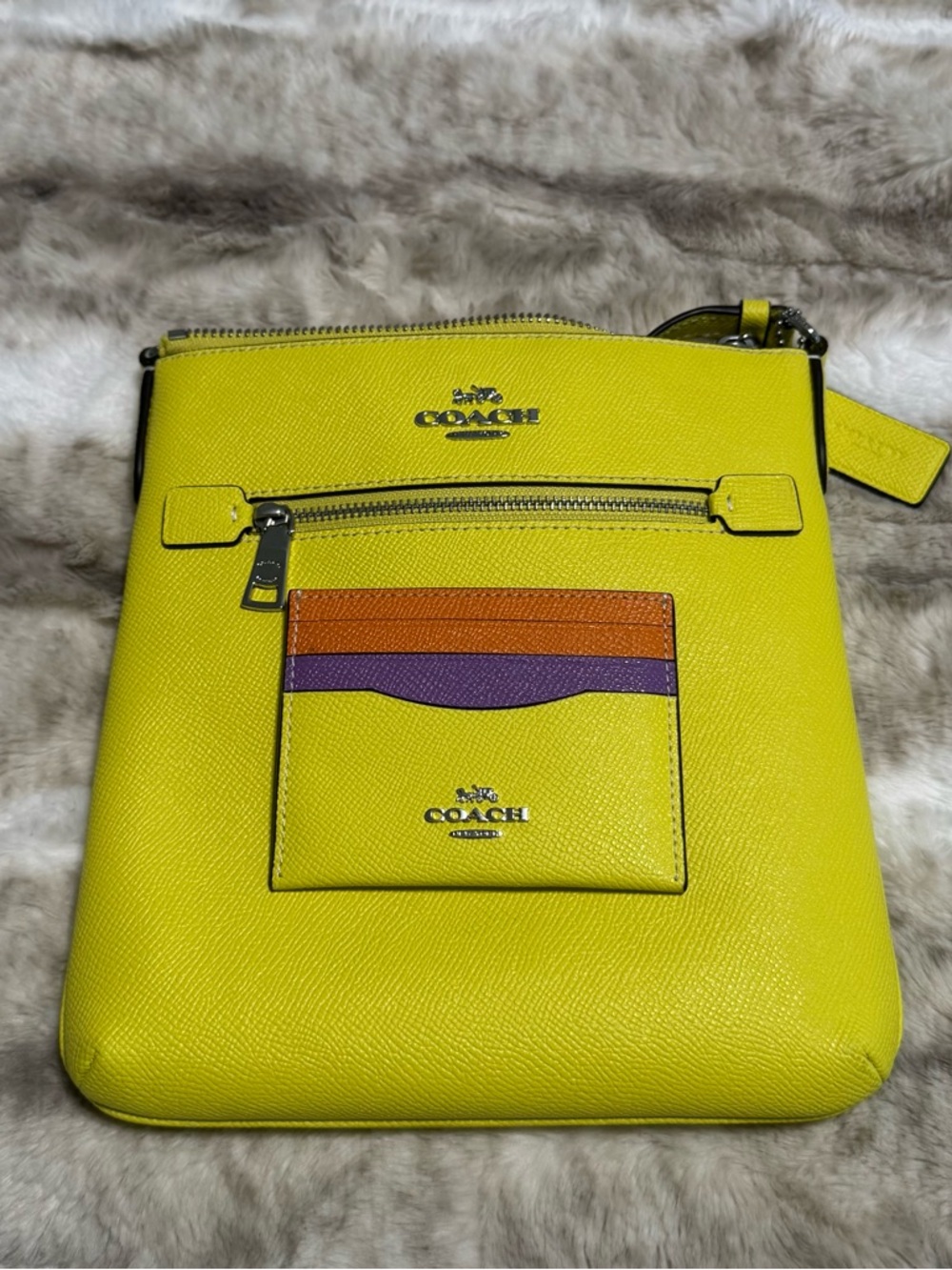 Coach Yellow Leather Crossbody with Orange and Purple Card Pocket